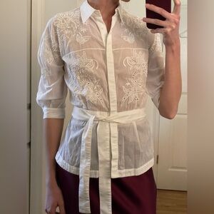 Tailored White Embroidered Women's Blouse